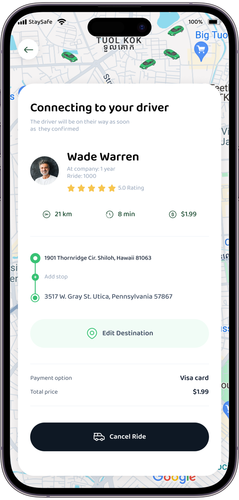 Transport and mobility app by Furkan Ahmad — trip payment screen